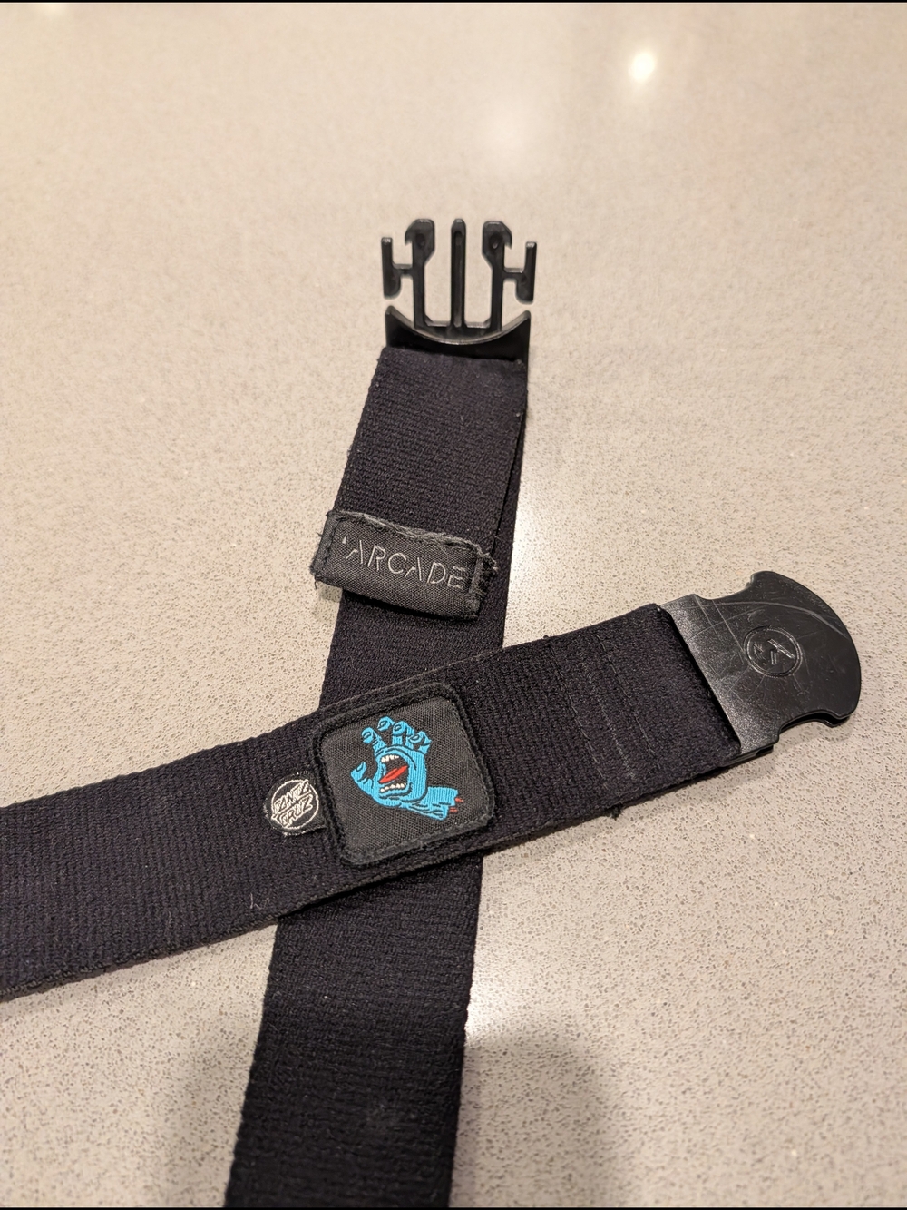 Arcade x Santa Cruz Black Belt with Santa Cruz Blue Screaming Hand Patch